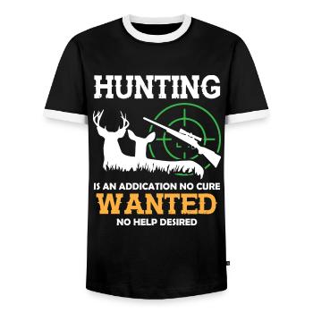 Ajout de chasse1 - T-shirt contrasté Homme - noir/blanc - Devant - AI Model Female 172 light (172cm) & AI Model Male 178 light (178cm)