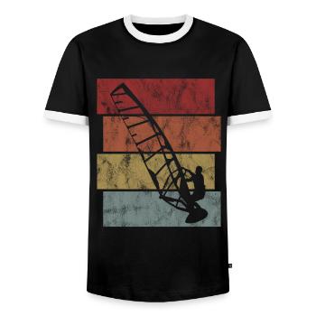 Windsurfer Surfing Retro Windsurfing Windsurfing - Men's Ringer Shirt - black/white - Front - AI Model Female 172 light (172cm) & AI Model Male 178 light (178cm)