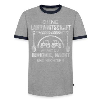 Ohne Landwirtschaft wärst du Hungrig, Nackt - Männer Kontrast-T-Shirt - Grau/Navy  - Vorne - AI Model Female 172 light (172cm) & AI Model Male 178 light (178cm)