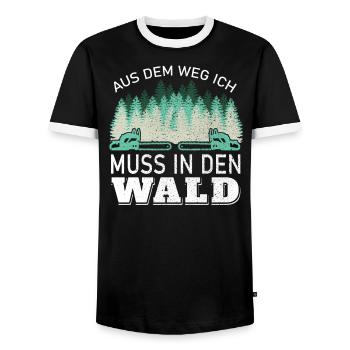 Aus dem Weg ich muss in den Wald ! - Männer Kontrast-T-Shirt - Schwarz/Weiß - Vorne - AI Model Female 172 light (172cm) & AI Model Male 178 light (178cm)