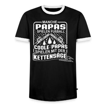 Coole Papas spielen mit der Kettensäge - Männer Kontrast-T-Shirt - Schwarz/Weiß - Vorne - AI Model Female 172 light (172cm) & AI Model Male 178 light (178cm)