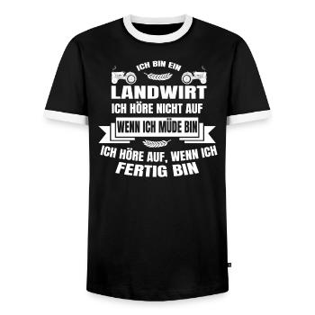 I'm a farmer I stop when I'm done - Men's Ringer Shirt - black/white - Front - AI Model Female 172 light (172cm) & AI Model Male 178 light (178cm)