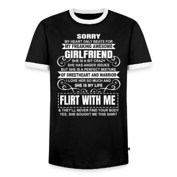 Sorry My Heart Only Beats for My Freaking Awesome - Men's Ringer Shirt - black/white - Front - AI Model Female 172 light (172cm) & AI Model Male 178 light (178cm)