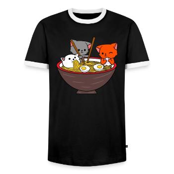 Ramen kawaii cat anime - Men's Ringer Shirt - black/white - Front - AI Model Female 172 light (172cm) & AI Model Male 178 light (178cm)