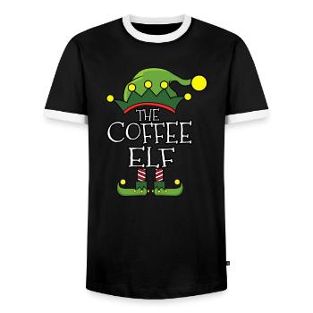 The Coffee Drinking Elf Christmas 2020 Christmas - Men's Ringer Shirt - black/white - Front - AI Model Female 172 light (172cm) & AI Model Male 178 light (178cm)