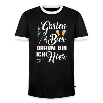 Garten Und Bier Darum Bin Ich Hier - Männer Kontrast-T-Shirt - Schwarz/Weiß - Vorne - AI Model Female 172 light (172cm) & AI Model Male 178 light (178cm)