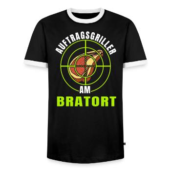 Auftrags Griller Am Bratort - Männer Kontrast-T-Shirt - Schwarz/Weiß - Vorne - AI Model Female 172 light (172cm) & AI Model Male 178 light (178cm)
