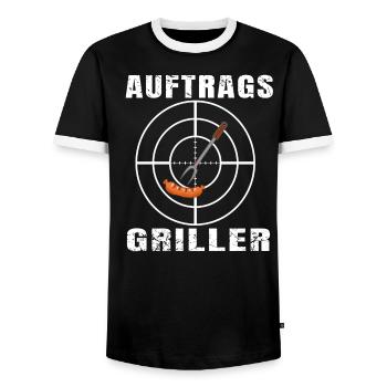 Auftrags Griller Am Bratort - Männer Kontrast-T-Shirt - Schwarz/Weiß - Vorne - AI Model Female 172 light (172cm) & AI Model Male 178 light (178cm)