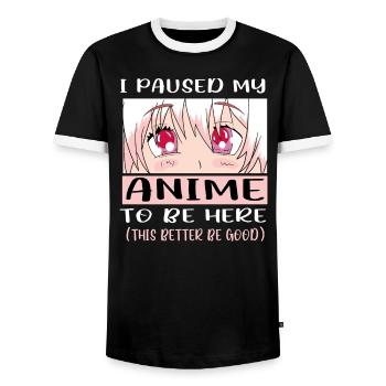 I Paused My Anime To Be Here Japan Anime Manga - Männer Kontrast-T-Shirt - Schwarz/Weiß - Vorne - AI Model Female 172 light (172cm) & AI Model Male 178 light (178cm)