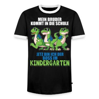 Mein Bruder Kommt In Die Schule Jetzt Bin Ich Boss - Männer Kontrast-T-Shirt - Schwarz/Weiß - Vorne - AI Model Female 172 light (172cm) & AI Model Male 178 light (178cm)