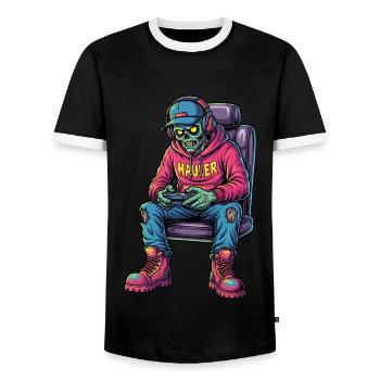 Undead Gamer : Zombie Gamer Trucker - T-shirt contrasté Homme - noir/blanc - Devant - AI Model Female 172 light (172cm) & AI Model Male 178 light (178cm)