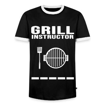 Grilling Grillmaster Grilling BBQ Meat Charcoal - Men's Ringer Shirt - black/white - Front - AI Model Female 172 light (172cm) & AI Model Male 178 light (178cm)