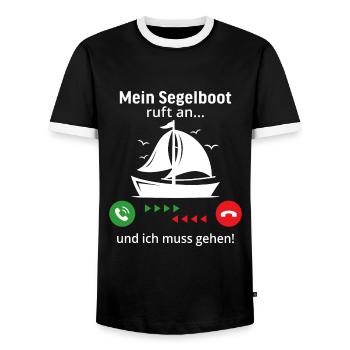 mein segelboot ruft an und ich muss gehen - Männer Kontrast-T-Shirt - Schwarz/Weiß - Vorne - AI Model Female 172 light (172cm) & AI Model Male 178 light (178cm)