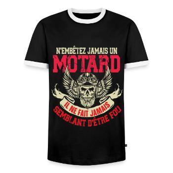 Motard Moto Motocross Homme Humour Citations - T-shirt contrasté Homme - noir/blanc - Devant - AI Model Female 172 light (172cm) & AI Model Male 178 light (178cm)