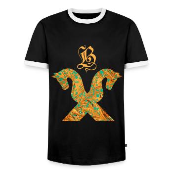pferdegiebel e 95 b - Männer Kontrast-T-Shirt - Schwarz/Weiß - Vorne - AI Model Female 172 light (172cm) & AI Model Male 178 light (178cm)