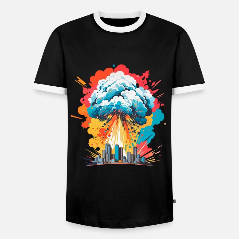 Nuclear explosion mushroom cloud - Men's Ringer Shirt - black/white