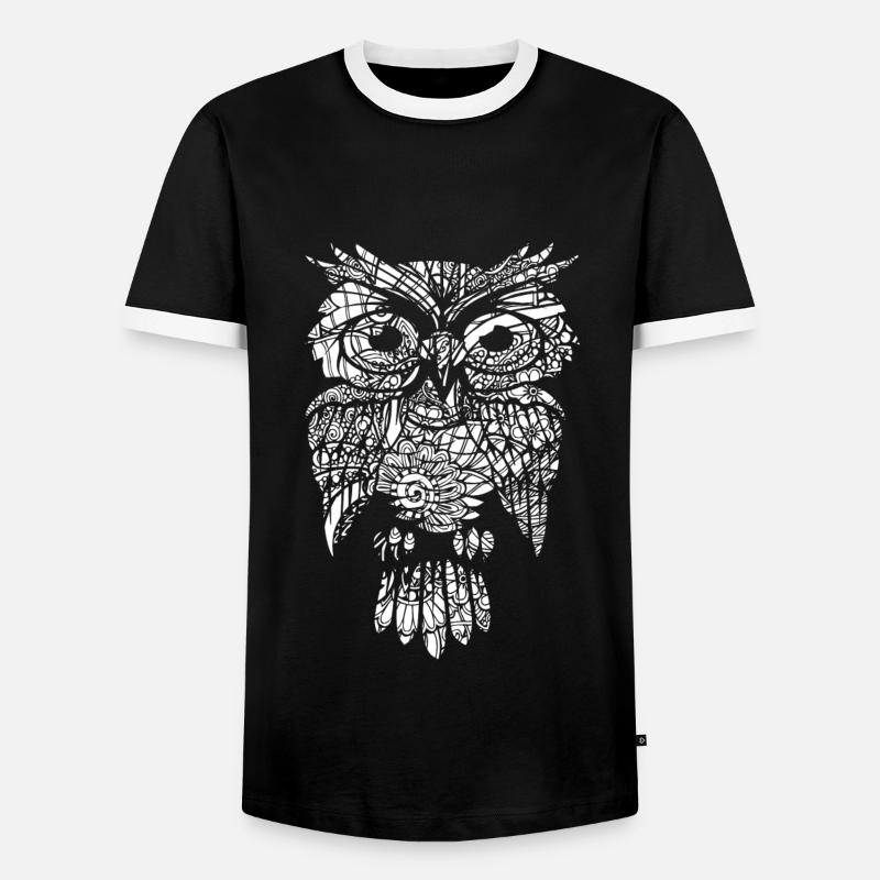 Eule Eule Blumenmuster - Männer Kontrast-T-Shirt - Schwarz/Weiß