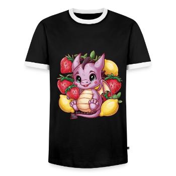 Cartoon Kawaii Dragon with Lemons and Strawberries - Men's Ringer Shirt - black/white - Front - AI Model Female 172 light (172cm) & AI Model Male 178 light (178cm)
