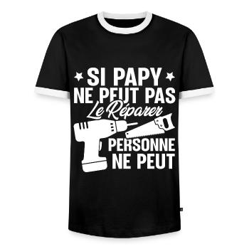Si Papy ne peut pas le Réparer personne ne peut - T-shirt contrasté Homme - noir/blanc - Devant - AI Model Female 172 light (172cm) & AI Model Male 178 light (178cm)