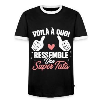 Voilà à quoi ressemble une super tata - T-shirt contrasté Homme - noir/blanc - Devant - AI Model Female 172 light (172cm) & AI Model Male 178 light (178cm)