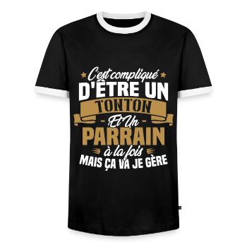 Un Tonton Et Un Parrain À La Fois Mais Ça Va Gère - T-shirt contrasté Homme - noir/blanc - Devant - AI Model Female 172 light (172cm) & AI Model Male 178 light (178cm)