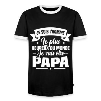 Je vais être papa, Cadeau futur papa - T-shirt contrasté Homme - noir/blanc - Devant - AI Model Female 172 light (172cm) & AI Model Male 178 light (178cm)