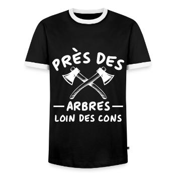 Près des arbres loin des cons cadeau bûcheron - T-shirt contrasté Homme - noir/blanc - Devant - AI Model Female 172 light (172cm) & AI Model Male 178 light (178cm)