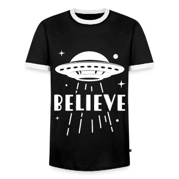 Croyez OVNI - T-shirt contrasté Homme - noir/blanc - Devant - AI Model Female 172 light (172cm) & AI Model Male 178 light (178cm)