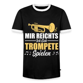 I've had enough, I'm going to play the trumpet - Men's Ringer Shirt - black/white - Front - AI Model Female 172 light (172cm) & AI Model Male 178 light (178cm)
