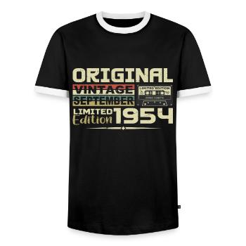 1954 – Legends Were Born im September 1954 - Männer Kontrast-T-Shirt - Schwarz/Weiß - Vorne - AI Model Female 172 light (172cm) & AI Model Male 178 light (178cm)