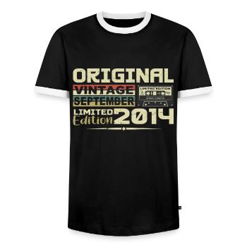 2014 - Les légendes Sont Nées en Septembre 2014 - T-shirt contrasté Homme - noir/blanc - Devant - AI Model Female 172 light (172cm) & AI Model Male 178 light (178cm)