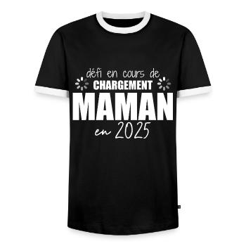 2025 Maman Grossesse Cadeau Humour Mère - T-shirt contrasté Homme - noir/blanc - Devant - AI Model Female 172 light (172cm) & AI Model Male 178 light (178cm)