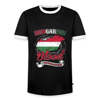 Hungary - Men's Ringer Shirt - black/white - Front - AI Model Female 172 light (172cm) & AI Model Male 178 light (178cm)
