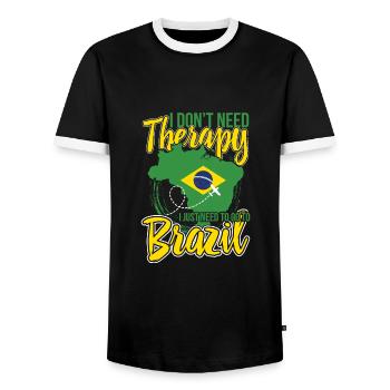 I don't need therapy, only Brazil - Men's Ringer Shirt - black/white - Front - AI Model Female 172 light (172cm) & AI Model Male 178 light (178cm)