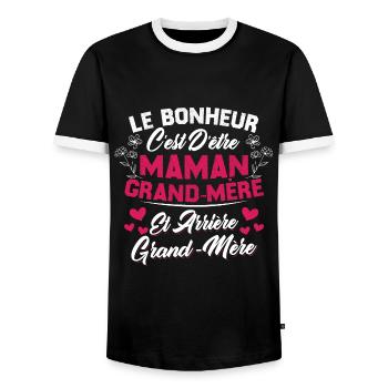 Le bonheur c'est d'être maman et grand mère - T-shirt contrasté Homme - noir/blanc - Devant - AI Model Female 172 light (172cm) & AI Model Male 178 light (178cm)