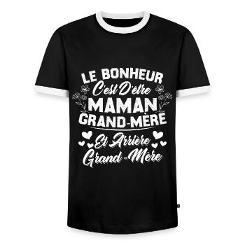 Le bonheur c'est d'être maman et grand mère - T-shirt contrasté Homme - noir/blanc - Devant - AI Model Female 172 light (172cm) & AI Model Male 178 light (178cm)