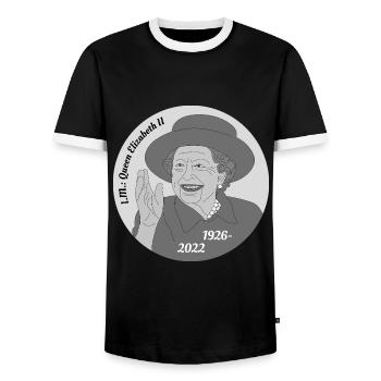 Tod Königin Elizabeth II - Männer Kontrast-T-Shirt - Schwarz/Weiß - Vorne - AI Model Female 172 light (172cm) & AI Model Male 178 light (178cm)