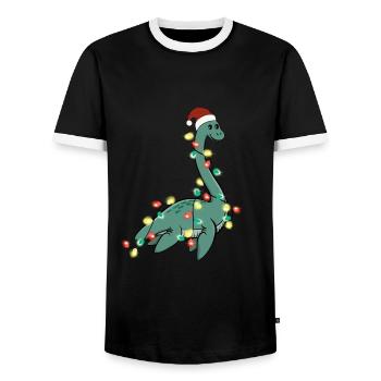 Lumières de Noël Dinosaure Noël - T-shirt contrasté Homme - noir/blanc - Devant - AI Model Female 172 light (172cm) & AI Model Male 178 light (178cm)