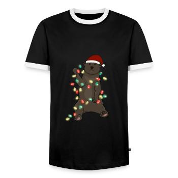 Lumières de Noël Ours Noël - T-shirt contrasté Homme - noir/blanc - Devant - AI Model Female 172 light (172cm) & AI Model Male 178 light (178cm)
