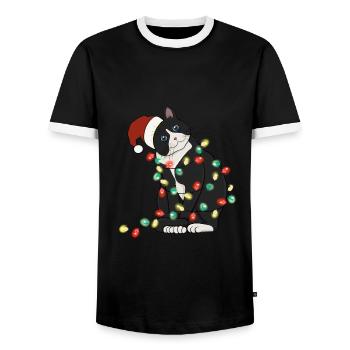 Lumières de Noël Chat Noël - T-shirt contrasté Homme - noir/blanc - Devant - AI Model Female 172 light (172cm) & AI Model Male 178 light (178cm)