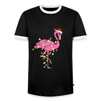Lumières de Noël Flamingo Weihnachten - T-shirt contrasté Homme - noir/blanc - Devant - AI Model Female 172 light (172cm) & AI Model Male 178 light (178cm)