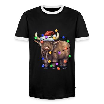 Cow with Christmas hat and lights - Men's Ringer Shirt - black/white - Front - AI Model Female 172 light (172cm) & AI Model Male 178 light (178cm)