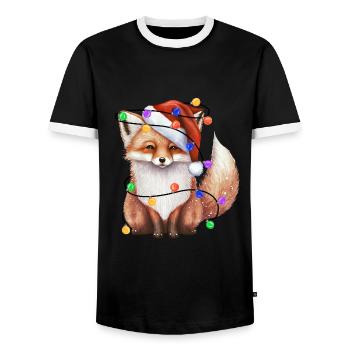 Fox with Christmas hat and lights - Men's Ringer Shirt - black/white - Front - AI Model Female 172 light (172cm) & AI Model Male 178 light (178cm)