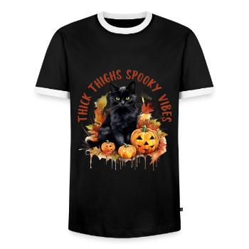 Halloween Pumpkin Horror - Men's Ringer Shirt - black/white - Front - AI Model Female 172 light (172cm) & AI Model Male 178 light (178cm)