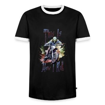 Halloween Pumpkin Horror - Men's Ringer Shirt - black/white - Front - AI Model Female 172 light (172cm) & AI Model Male 178 light (178cm)