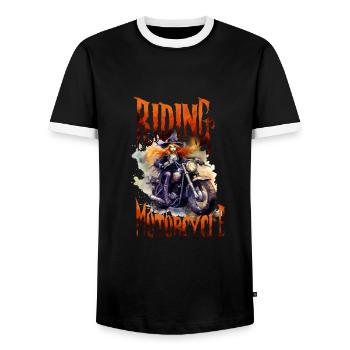 Halloween Pumpkin Horror - Men's Ringer Shirt - black/white - Front - AI Model Female 172 light (172cm) & AI Model Male 178 light (178cm)