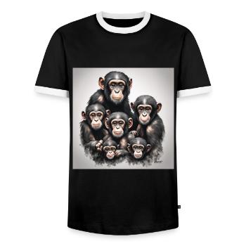 Chimpanzee family picture - Men's Ringer Shirt - black/white - Front - AI Model Female 172 light (172cm) & AI Model Male 178 light (178cm)