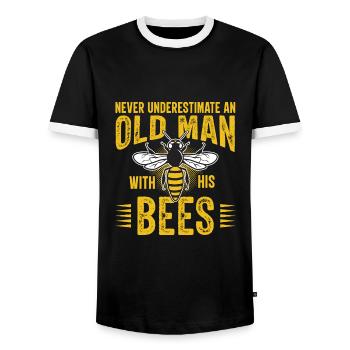 Never underestimate an old man with bees - Men's Ringer Shirt - black/white - Front - AI Model Female 172 light (172cm) & AI Model Male 178 light (178cm)