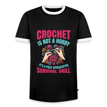 Crochet Knitting Hobby - Men's Ringer Shirt - black/white - Front - AI Model Female 172 light (172cm) & AI Model Male 178 light (178cm)