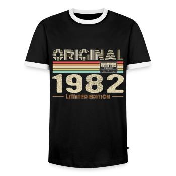 Original 1982 Vintage 1982 Retro Birthday 1982 - Men's Ringer Shirt - black/white - Front - AI Model Female 172 light (172cm) & AI Model Male 178 light (178cm)